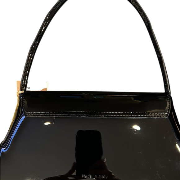 Pratesi Italian Black Patent Leather Shoulder Bag with Gold Details - Picture 2 of 5